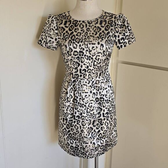 Rachel Parcell Ivory/Gold Metallic Cheetah Print Jewrl Neck Dress, NWOT, XS - Picture 5 of 11